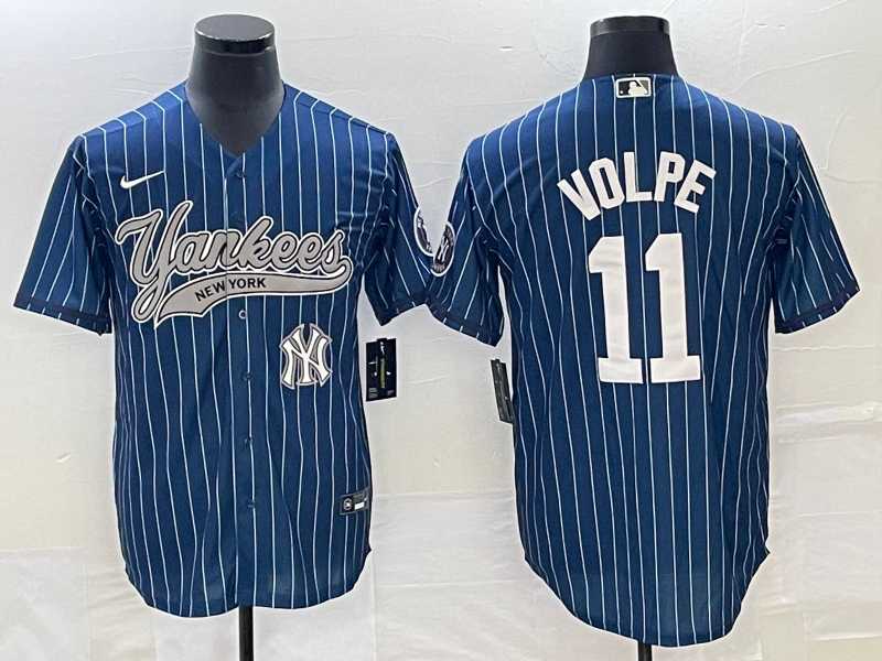 Men%27s New York Yankees #11 Anthony Volpe Navy With Patch Cool Base Stitched Baseball Jersey->new york yankees->MLB Jersey